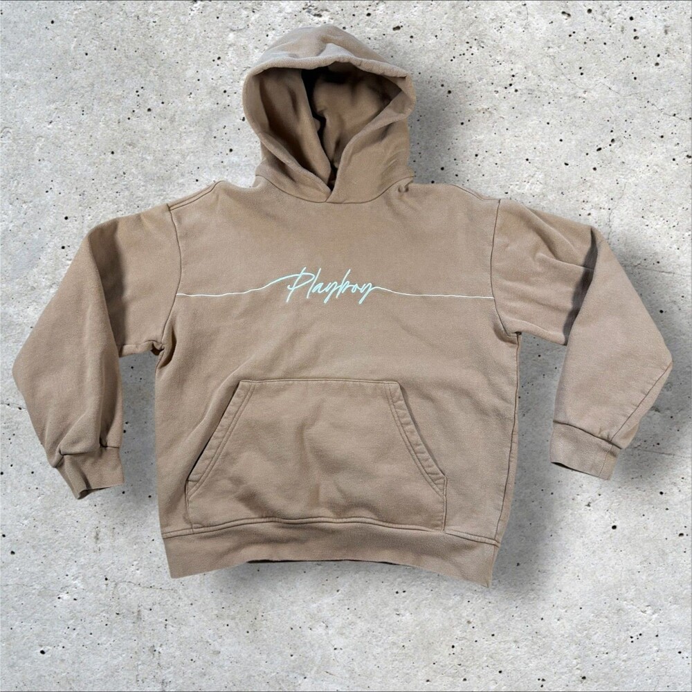 Playboy By PacSun Men Small Brown Hoodie Pullover Sweatshirt Embroidered Bunny